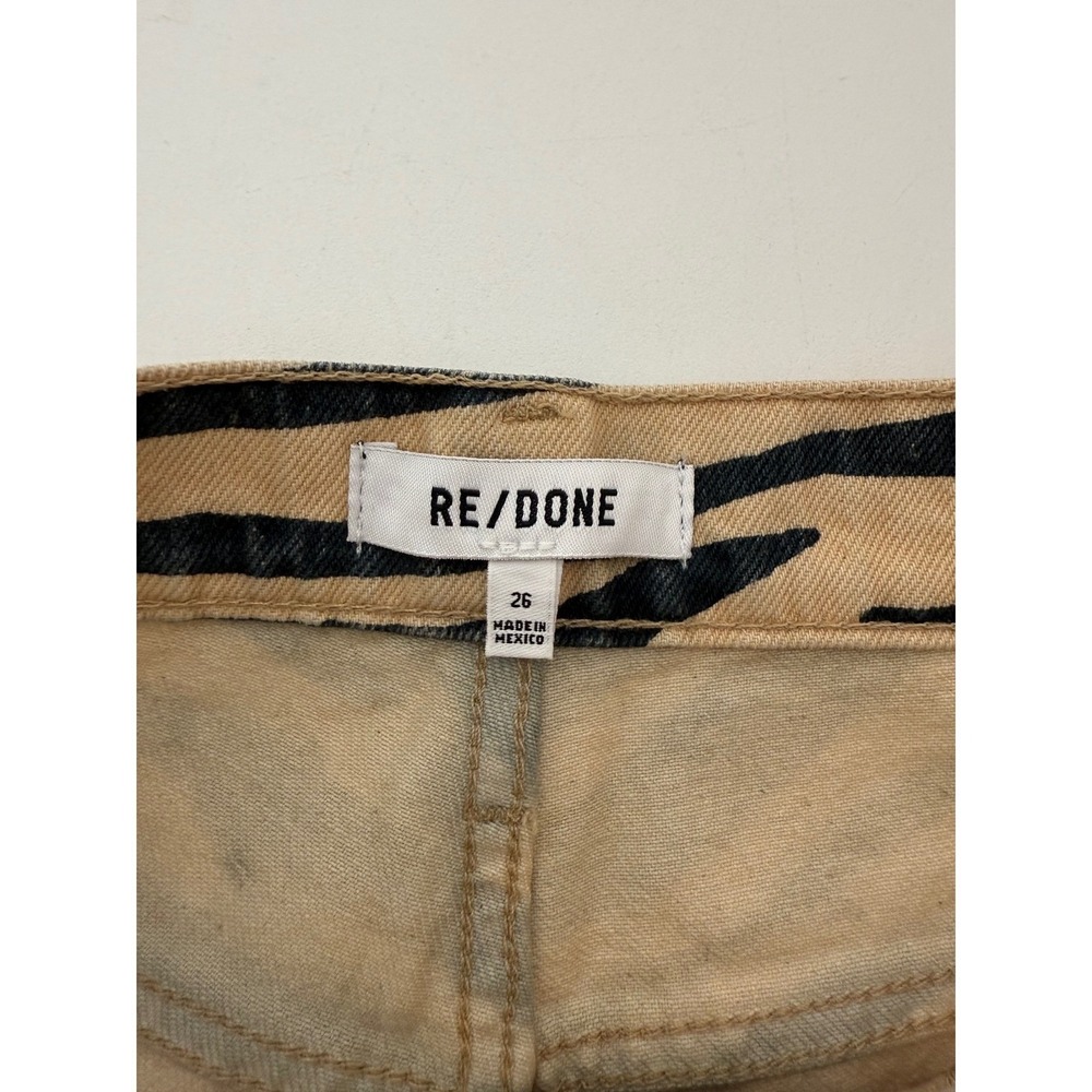 RE/DONE Jeans Women's 26 Y2K Zebra‎ Animal Print Raw Hem Tan Denim - Picture 3 of 12